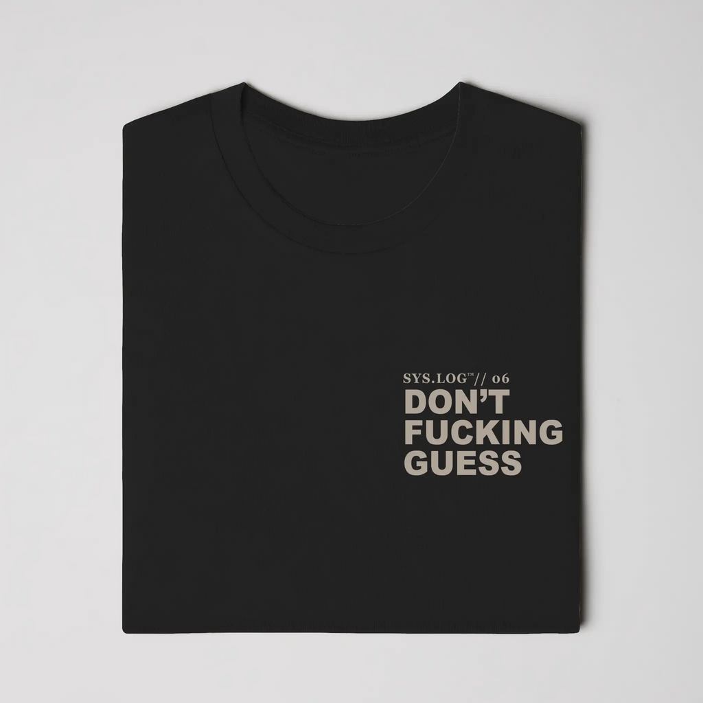 SYS.LOG 006 black tee folded flat lay